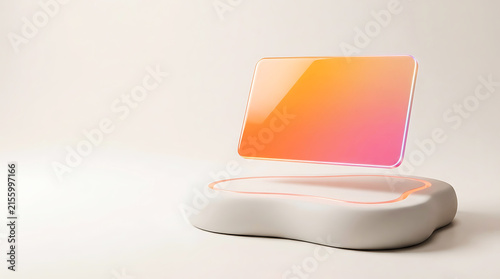 Neon gradient fintech card on white pedestal
