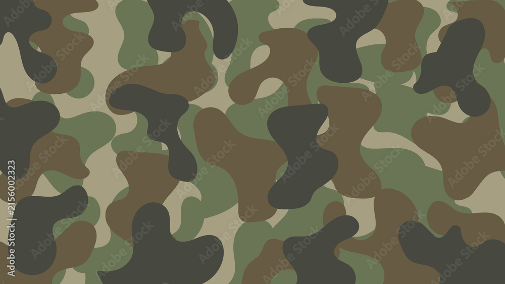 Naklejka premium Seamless Military Camouflage Background Texture with Woodland Green and Brown Organic Pattern for Tactical, Outdoor and Military Designs