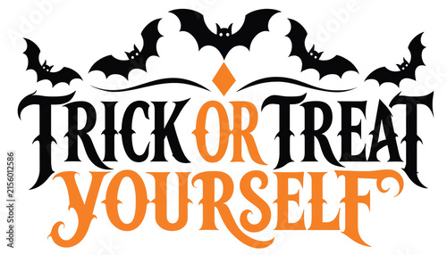Foto Trick or treat yourself halloween typography with bats and decorative elements h