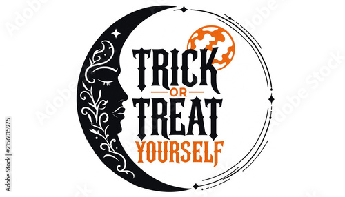 Foto Spooky trick or treat yourself halloween graphic with detailed moon face hallowe
