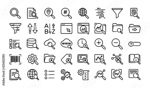 Bild auf Leinwand Information Retrieval Research and Data Discovery Vector Icons