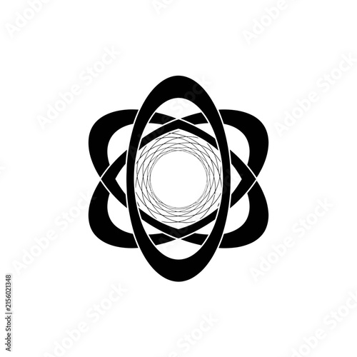 Sleek Minimalist Black and White Atomic or Nuclear Symbol with Swirling Inner Design Modern with high quality professional line art symbols for modern creative design and digital branding projects