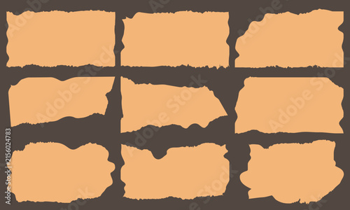 Kraft Torn Paper Edge Vector Silhouettes Kraft Paper Ripped Banner Frames and Cutout Templates Set