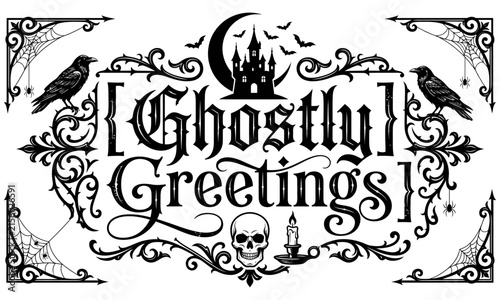 Hand Drawn Halloween Alphabet Vector Illustration with Vintage Grunge Doodle Letters, Cartoon Symbols, Holiday Celebration Text and Decorative Banner Design