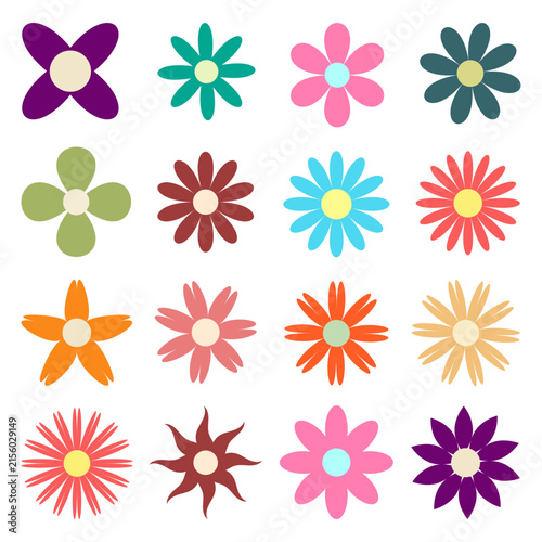 Retro Colorful Flower Vector Groovy Daisy Icons Set