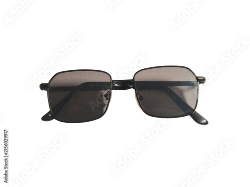 Stylish black metal frame sunglasses isolated on a white background