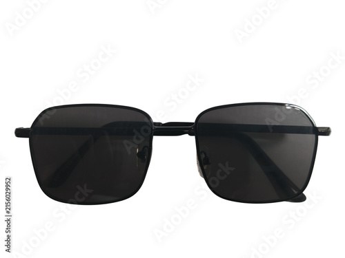 Classic black metal frame sunglasses isolated on white background