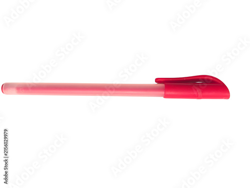 Red plastic pen with cap isolated on white background