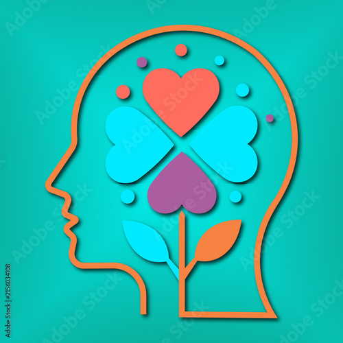 Minimalist mental health human brain floral heart digital illustration background