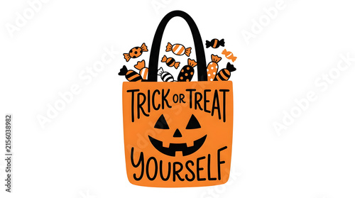 Halloween trick or treat orange bag filled with assorted sweet candies