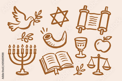Foto Jewish Holiday Symbols Doodle Set