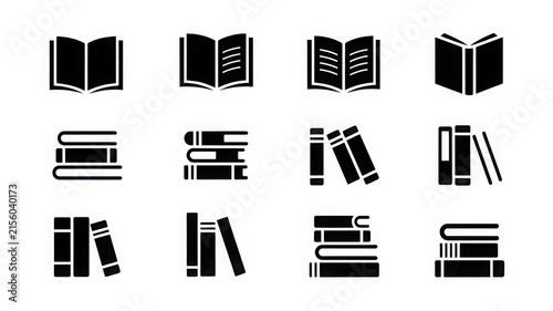 Minimalist book icons set for education and library isolated on white background