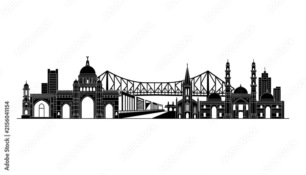 Obraz premium Historic City Skyline Landmark Silhouette with Bridges, Mosques and Architectural Buildings Collection