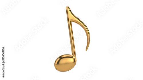 Golden musical eighth note symbol isolated on white background with treble clef instrument performance classical collection education learning creative