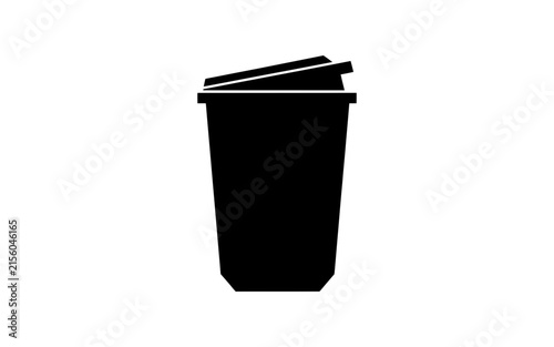 Black silhouette of a disposable cup with a hinged lid on a white background