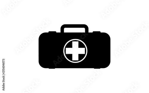 First aid kit silhouette with medical cross on a white background