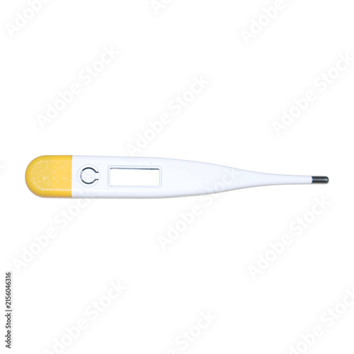 Digital thermometer with yellow cap for temperature measurement during illness
