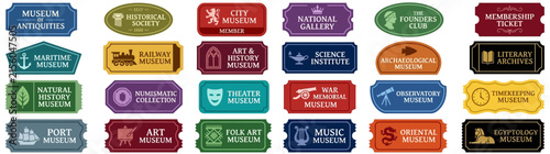 Bild auf Leinwand Collection of Museum Signs and Tickets on Transparent Background