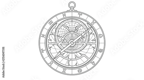 Bild auf Leinwand Vintage astrolabe navigation tool with zodiac engravings.