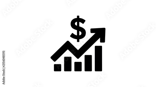 Black growth chart icon with a dollar sign symbol