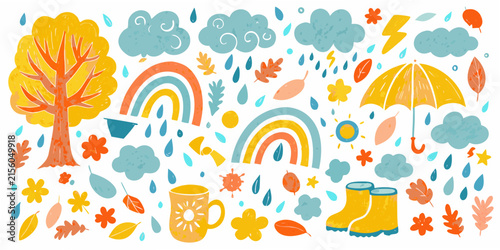 Foto Autumn weather and foliage elements in a hand drawn silhouette