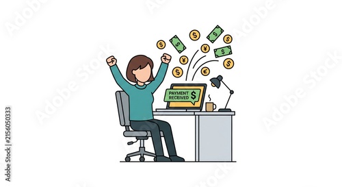 Businessman Celebrating Success Money Illustration