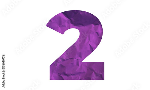 Glossy purple number 2 symbol isolated on white background for design and digital use