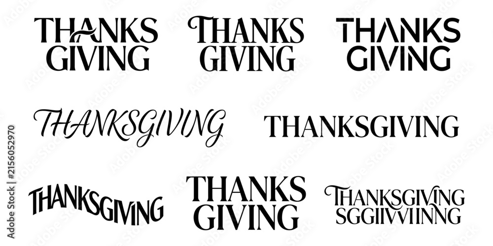 Fototapeta premium Set of thanksgiving typography and lettering logo designs