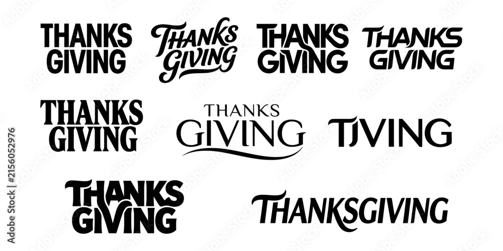 Obraz premium Set of thanksgiving typography logos and lettering designs