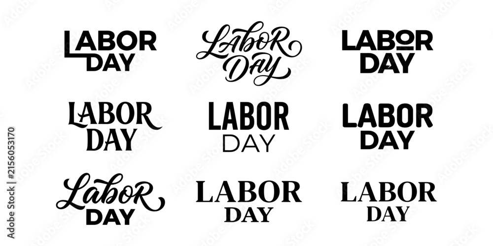 Obraz premium Various labor day typography logo designs, creative lettering styles for holiday promotional marketing