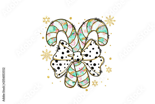 Cute Pastel Pink Teal Christmas Candy Canes with Polka Dot Bow Holiday Sublimation Design