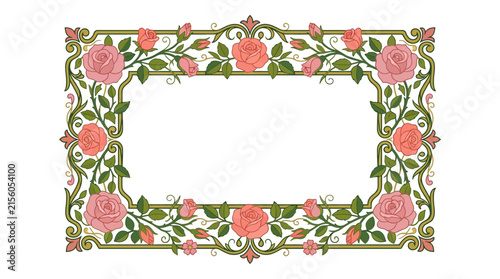 Elegant Rose Floral Border Frame, Vintage Decorative Design, Isolated