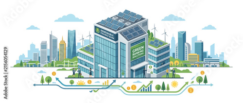 Green City Skyline with Eco-Friendly Buildings and Sustainable Energy