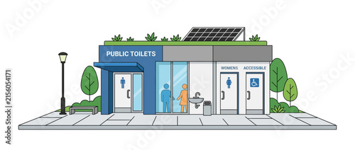 Modern Public Toilet Building with Green Roof and Solar Panel
