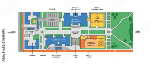 City Planning Map: Government, Library, Recreation, Transit Hub