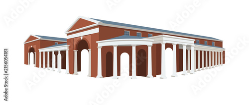 Classical Building Facade with Columns and Arches, Isolated