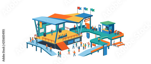 Outdoor Event Venue Stage and Audience Isometric Illustration