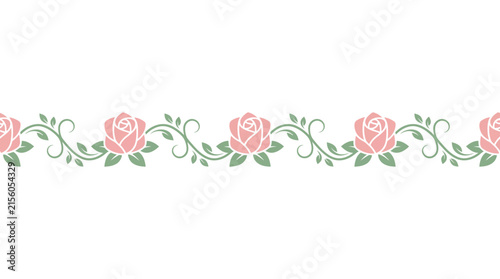 Floral Border Design with Pink Roses and Green Leaves, Transparent Background