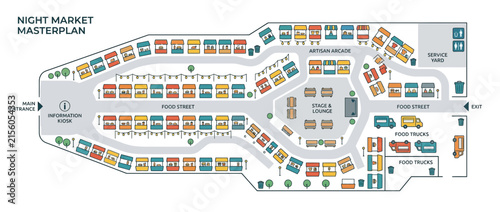 Night Market Masterplan Layout - Food Stalls, Food Trucks & Entertainment Zone