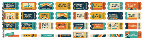 Retro Festival Tickets Collection - Vintage Event Admission Passes
