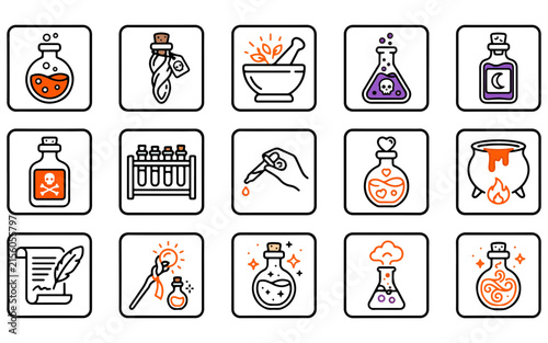 Bild auf Leinwand A vibrant collection of halloween themed potion and magical ingredient icons per