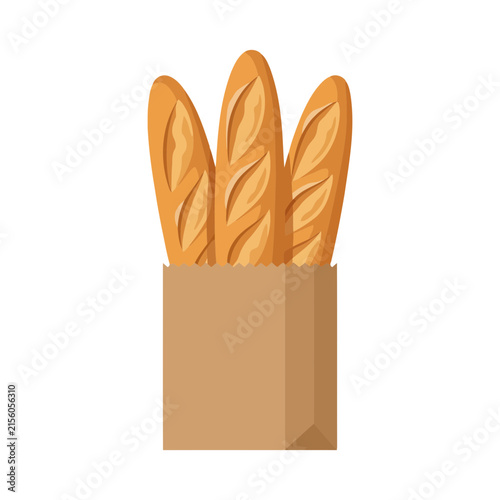 Fresh french baguettes in a brown paper bag