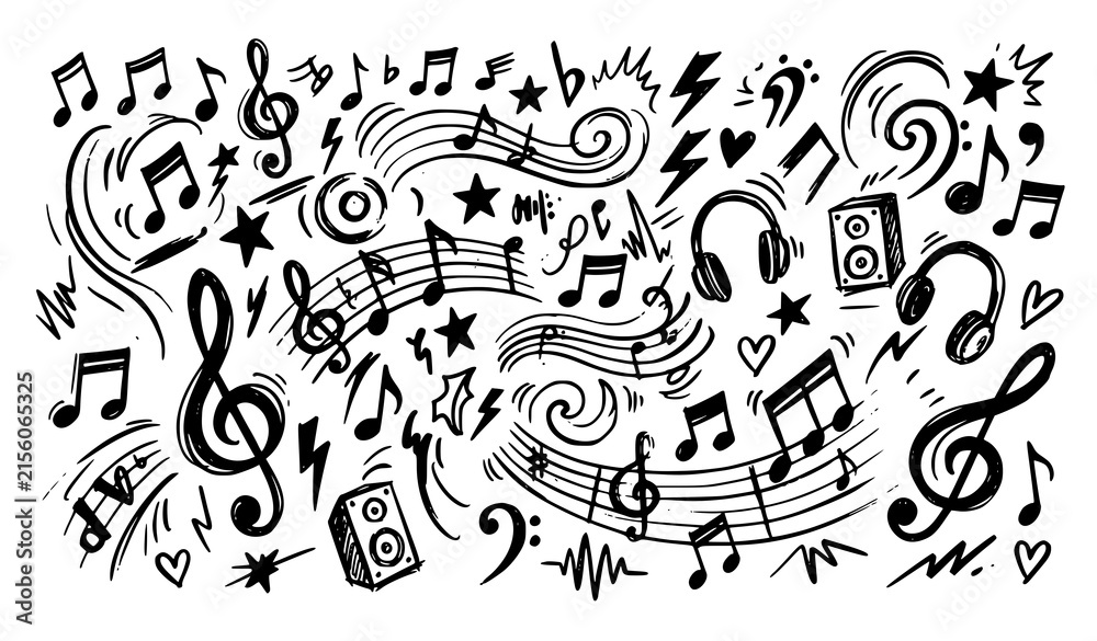 Naklejka premium SEO Title: Musical Notes Hand Sketch Doodle Elements Vector Set