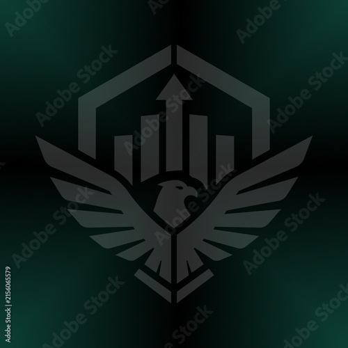 Minimalist eagle shield business growth arrow chart financial graphic illustration background