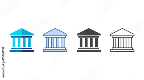 Konstfotografi Classical Bank Building Icon Set with Columns and Pediment Vector for Financial