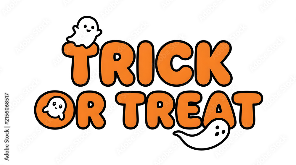 Fototapeta premium Trick or treat halloween text design with cute ghosts on transparent background