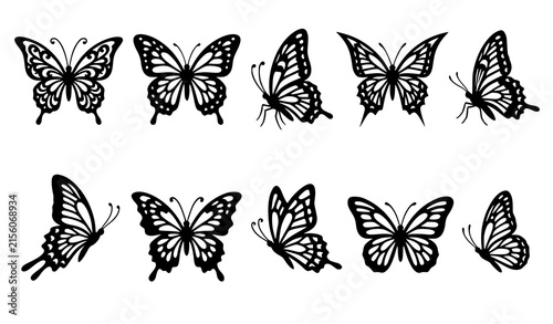 Minimal Butterfly Black Silhouette Different Shapes Vector Collection