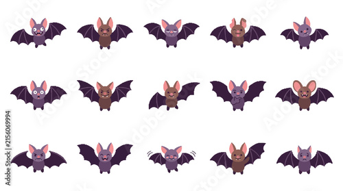 Foto Halloween Cute cartoon flying bats in purple and brown color styles