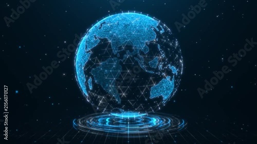3D Digital Holographic Planet Earth Rotating with Global Network Connections Loop