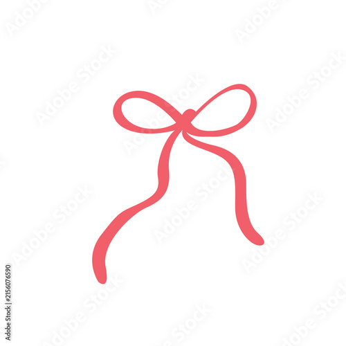 Simple hand-drawn pink ribbon bow with flowing tails valentines day hair accessory decoration celebration birthday Christmas transparent background illustration scrapbook as PNG asset